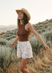 Eden Scallop Edge Embroidery Floral Print Shorts - Westly