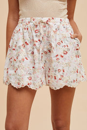 Eden Scallop Edge Embroidery Floral Print Shorts - Westly