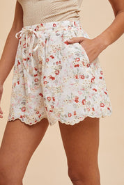 Eden Scallop Edge Embroidery Floral Print Shorts - Westly