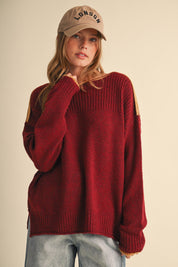 Edge Notes Contrast Trim Boat Neck Sweater in Burgundy Gold - product photo 1