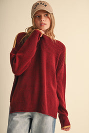 Edge Notes Contrast Trim Boat Neck Sweater in Burgundy Gold - product photo 2