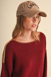 Edge Notes Contrast Trim Boat Neck Sweater in Burgundy Gold - product photo 5