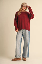 Edge Notes Contrast Trim Boat Neck Sweater in Burgundy Gold - product photo 7