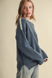 Edge Notes Contrast Trim Boat Neck Sweater in Denim Yellow - product photo 1