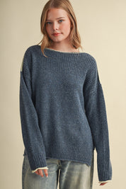 Edge Notes Contrast Trim Boat Neck Sweater in Denim Yellow - product photo 3