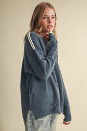 Edge Notes Contrast Trim Boat Neck Sweater in Denim Yellow - product photo 4
