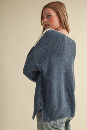 Edge Notes Contrast Trim Boat Neck Sweater in Denim Yellow - product photo 6