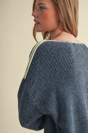 Edge Notes Contrast Trim Boat Neck Sweater in Denim Yellow - product photo 7