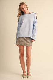 Edge Notes Contrast Trim Boat Neck Sweater in Powder Blue Brown - product photo 6