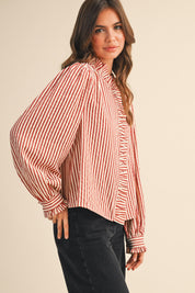 Edith Stripe Ruffle Button Down - Red Stripe