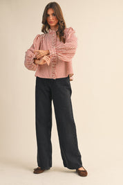 Edith Stripe Ruffle Button Down - Red Stripe