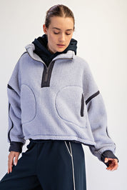 Eider Contrast Trim Sherpa Quarter-Zip in Lavender Blue Charcoal, photo 3