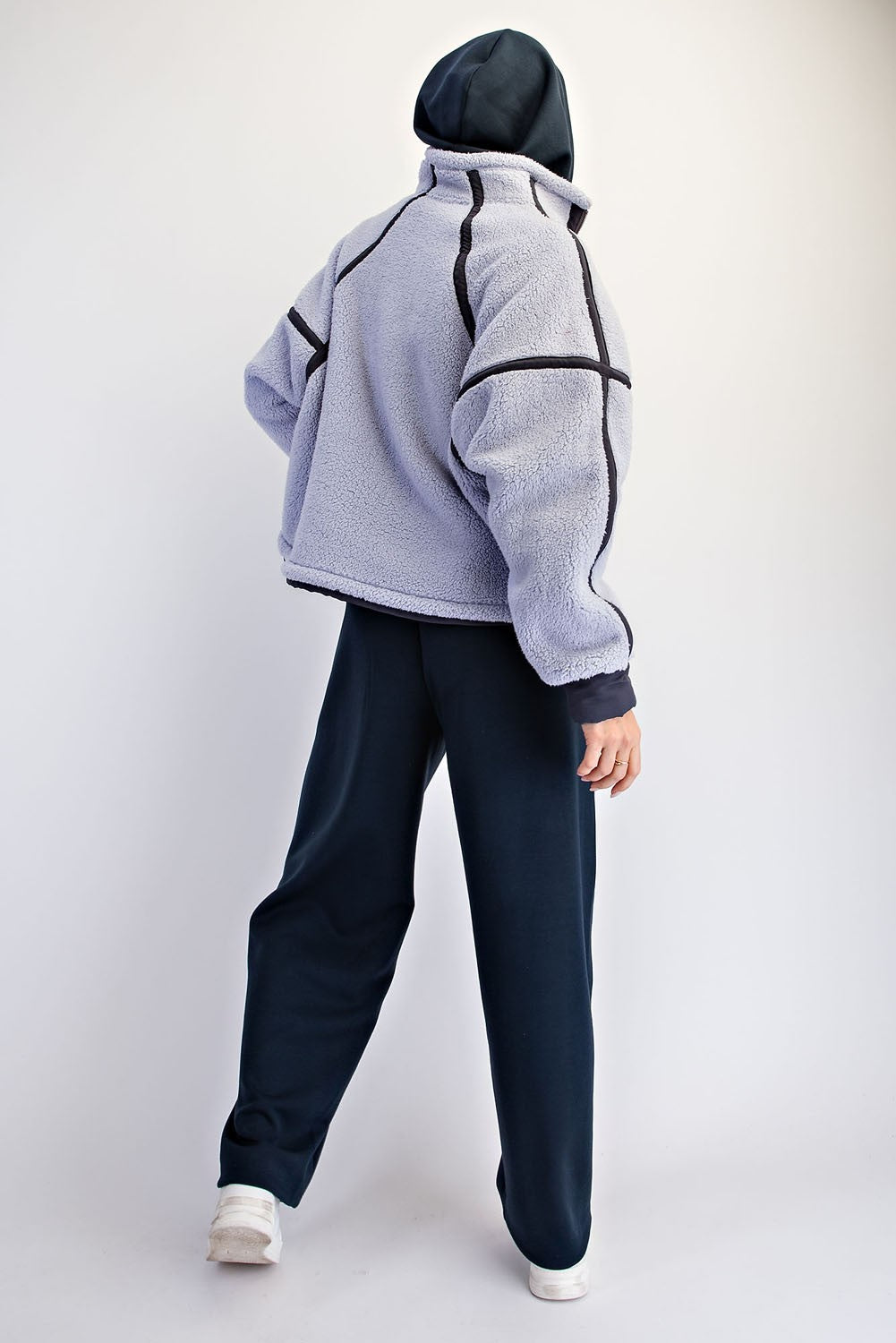 Eider Contrast Trim Sherpa Quarter-Zip in Lavender Blue Charcoal, photo 4