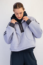 Eider Contrast Trim Sherpa Quarter-Zip in Lavender Blue Charcoal, photo 5