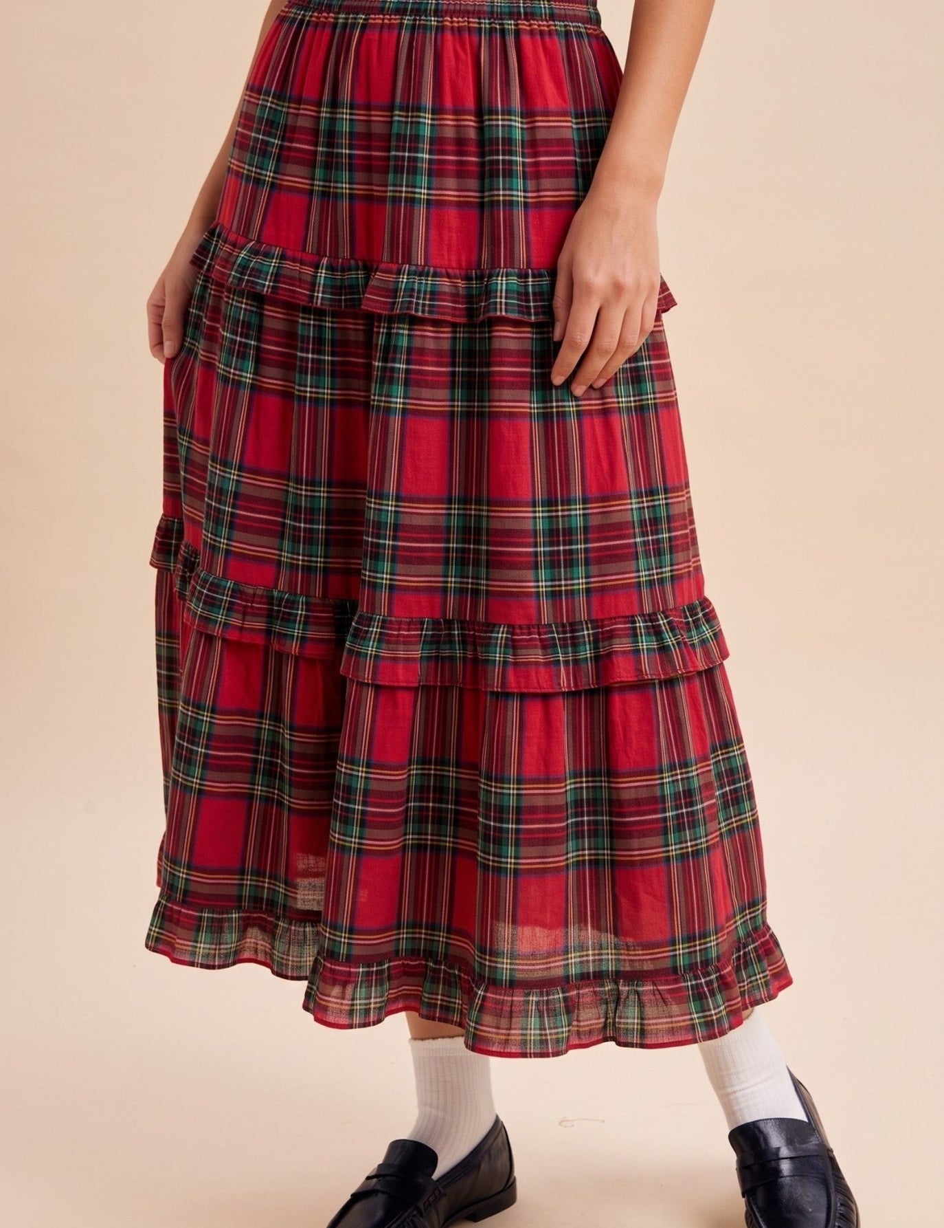 Eleanora Ruffle Trim Plaid Midi Skirt - Westly
