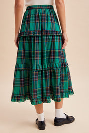 Eleanora Ruffle Trim Plaid Midi Skirt - Westly