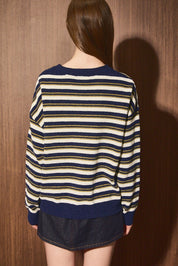 Ellison Striped Chenille Cardigan in Navy Ivory Stripe — product photo 03