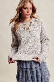 Elodie Bobble Pointelle Sweater - Heather Grey