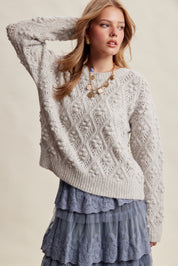 Elodie Bobble Pointelle Sweater - Heather Grey