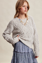 Elodie Bobble Pointelle Sweater - Heather Grey