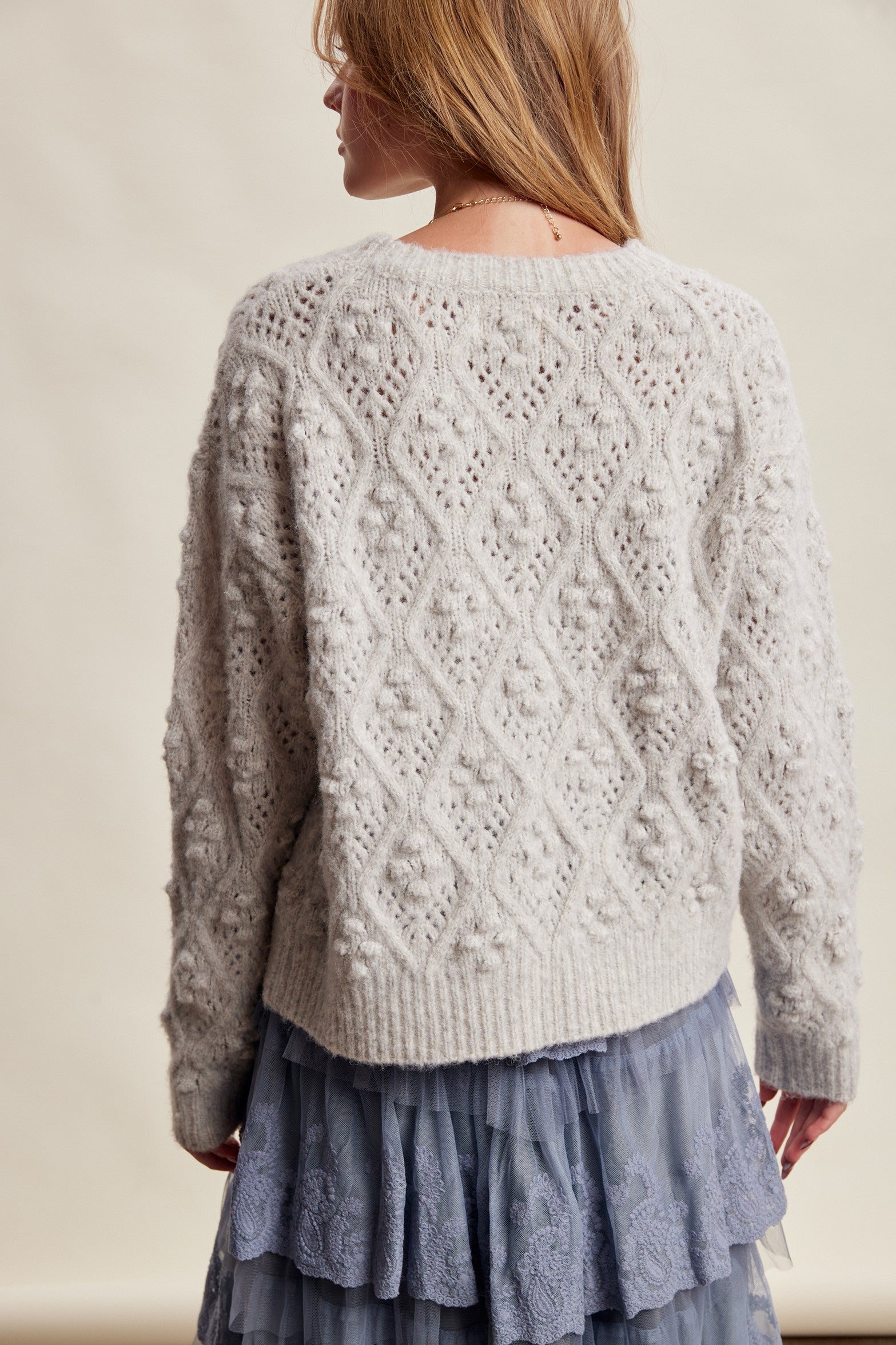 Elodie Bobble Pointelle Sweater - Heather Grey
