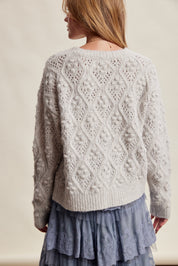 Elodie Bobble Pointelle Sweater - Heather Grey