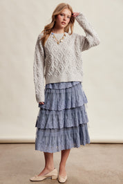 Elodie Bobble Pointelle Sweater - Heather Grey