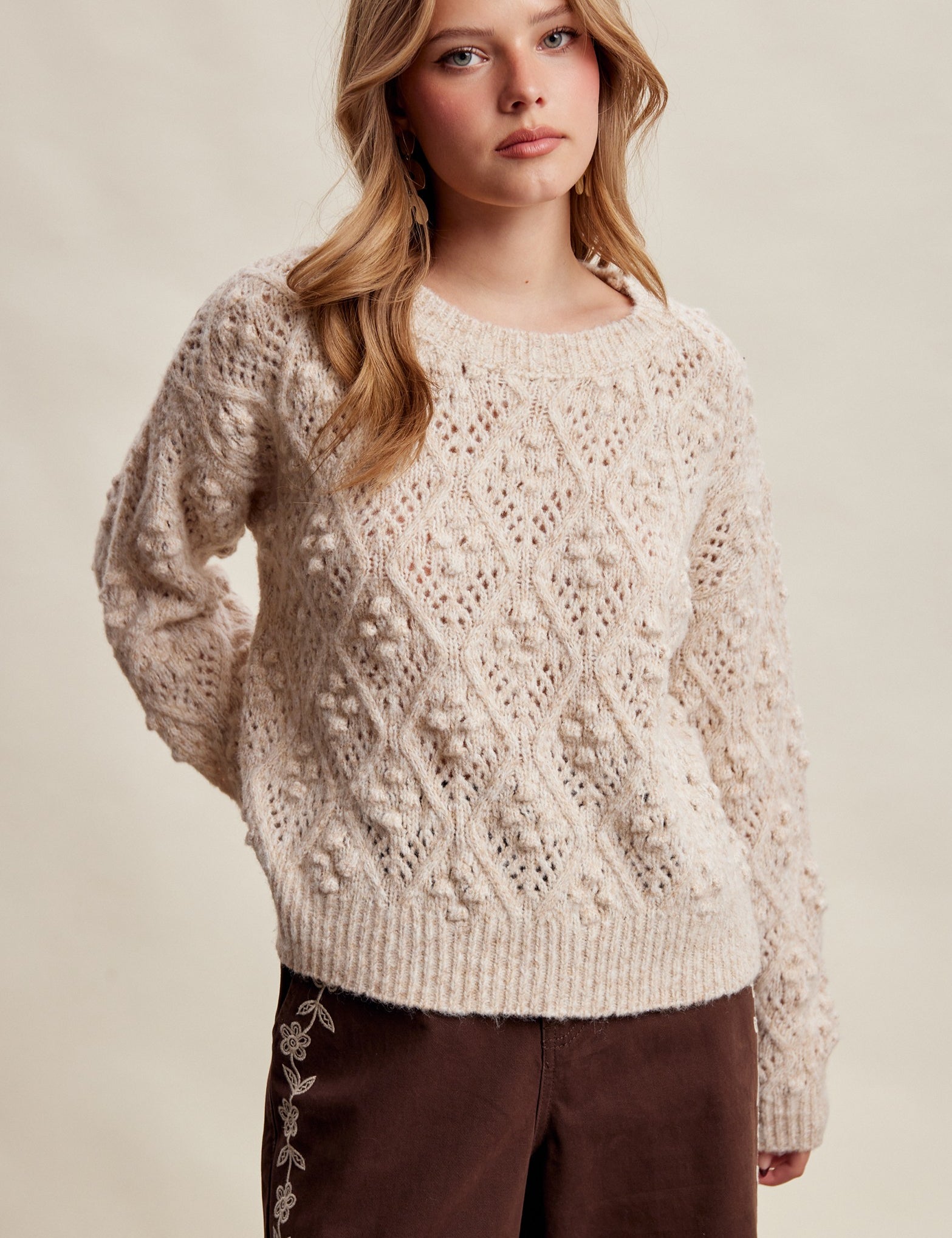 Elodie Bobble Pointelle Sweater - Oatmeal