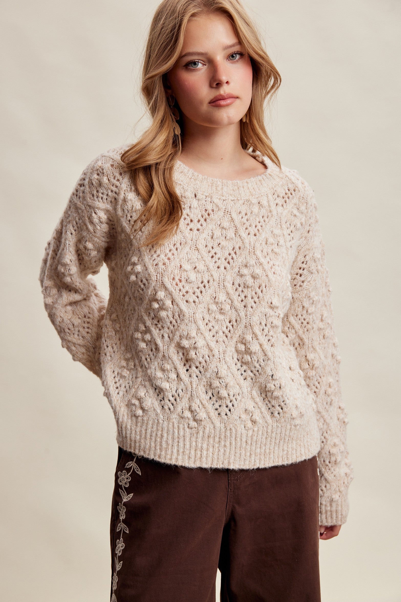 Elodie Bobble Pointelle Sweater - Oatmeal
