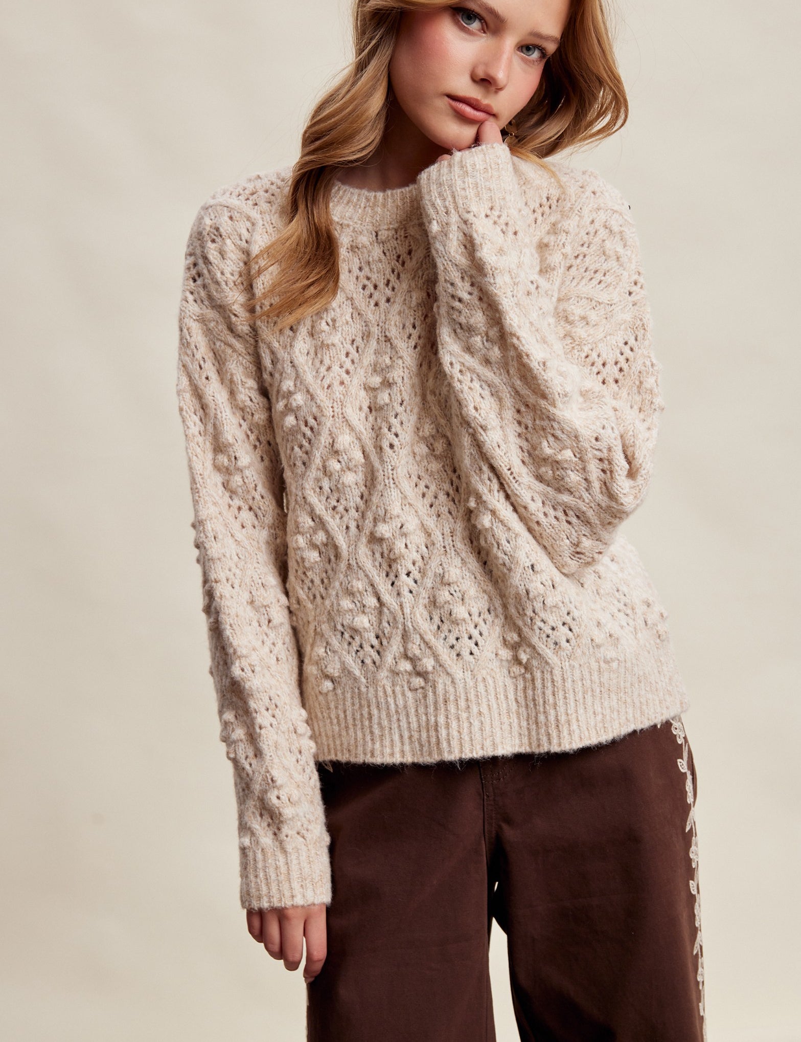 Elodie Bobble Pointelle Sweater - Oatmeal