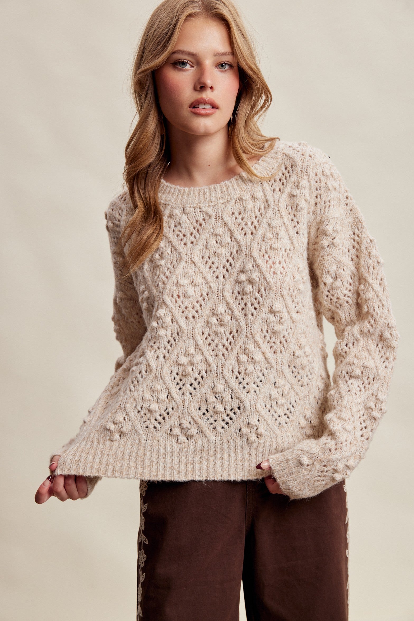 Elodie Bobble Pointelle Sweater - Oatmeal
