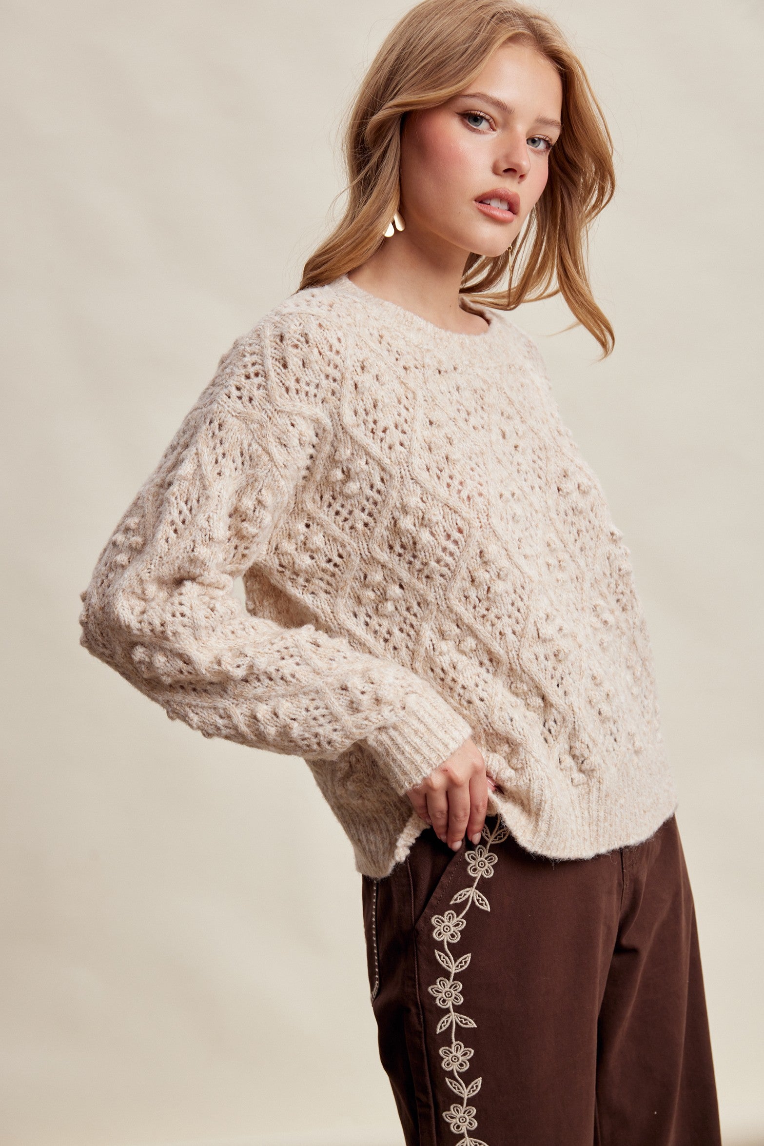 Elodie Bobble Pointelle Sweater - Oatmeal