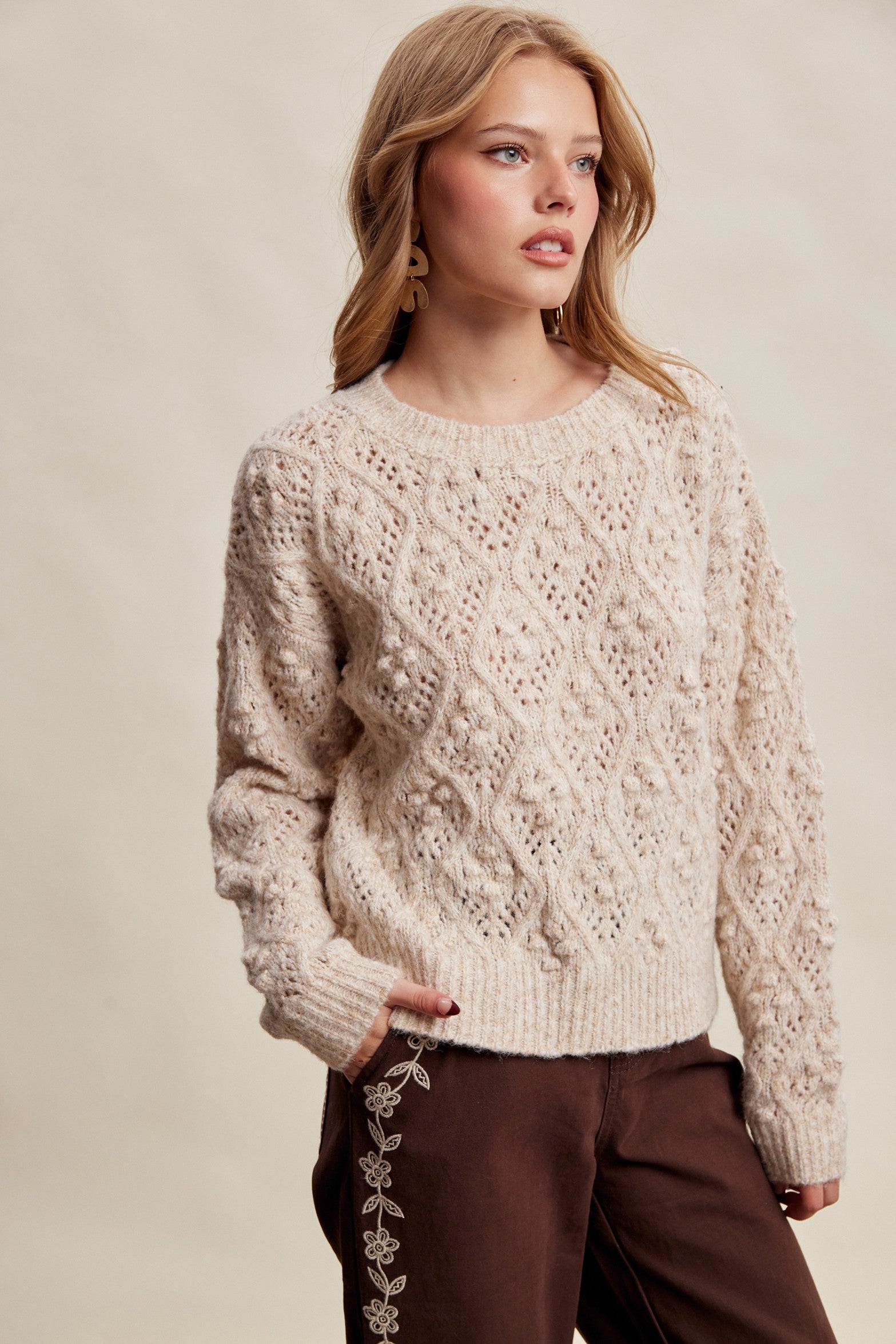 Elodie Bobble Pointelle Sweater - Oatmeal