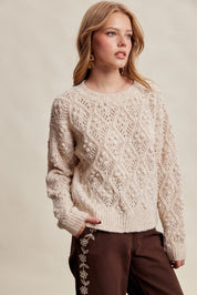Elodie Bobble Pointelle Sweater - Oatmeal
