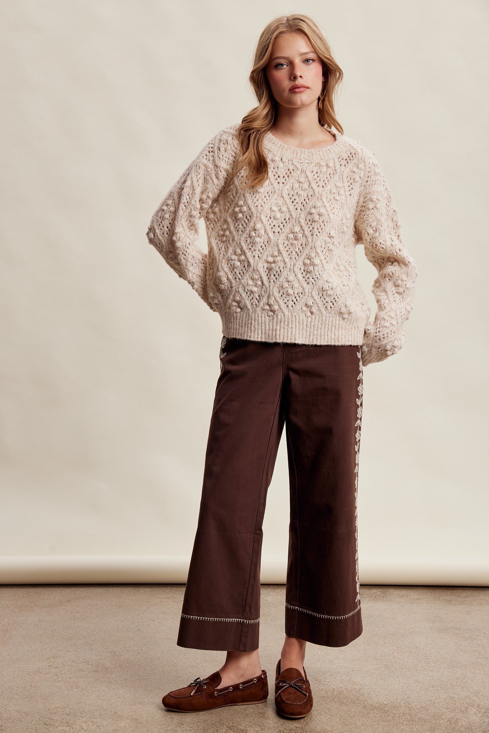Elodie Bobble Pointelle Sweater - Oatmeal