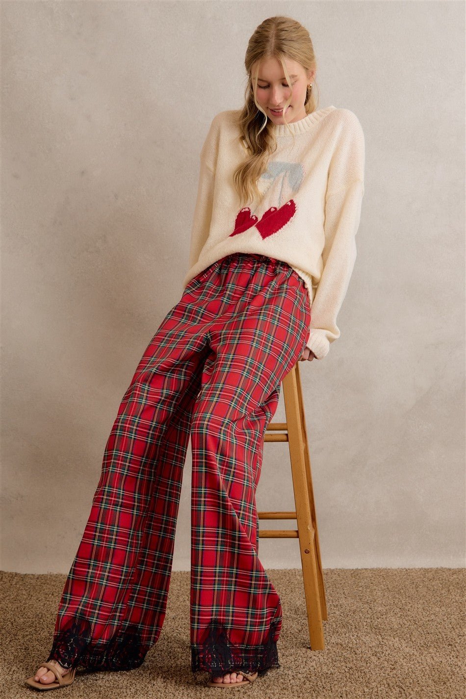 Eloise Lace Trim Plaid Pants - Westly