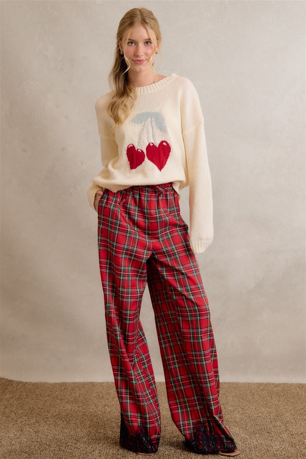 Eloise Lace Trim Plaid Pants - Westly
