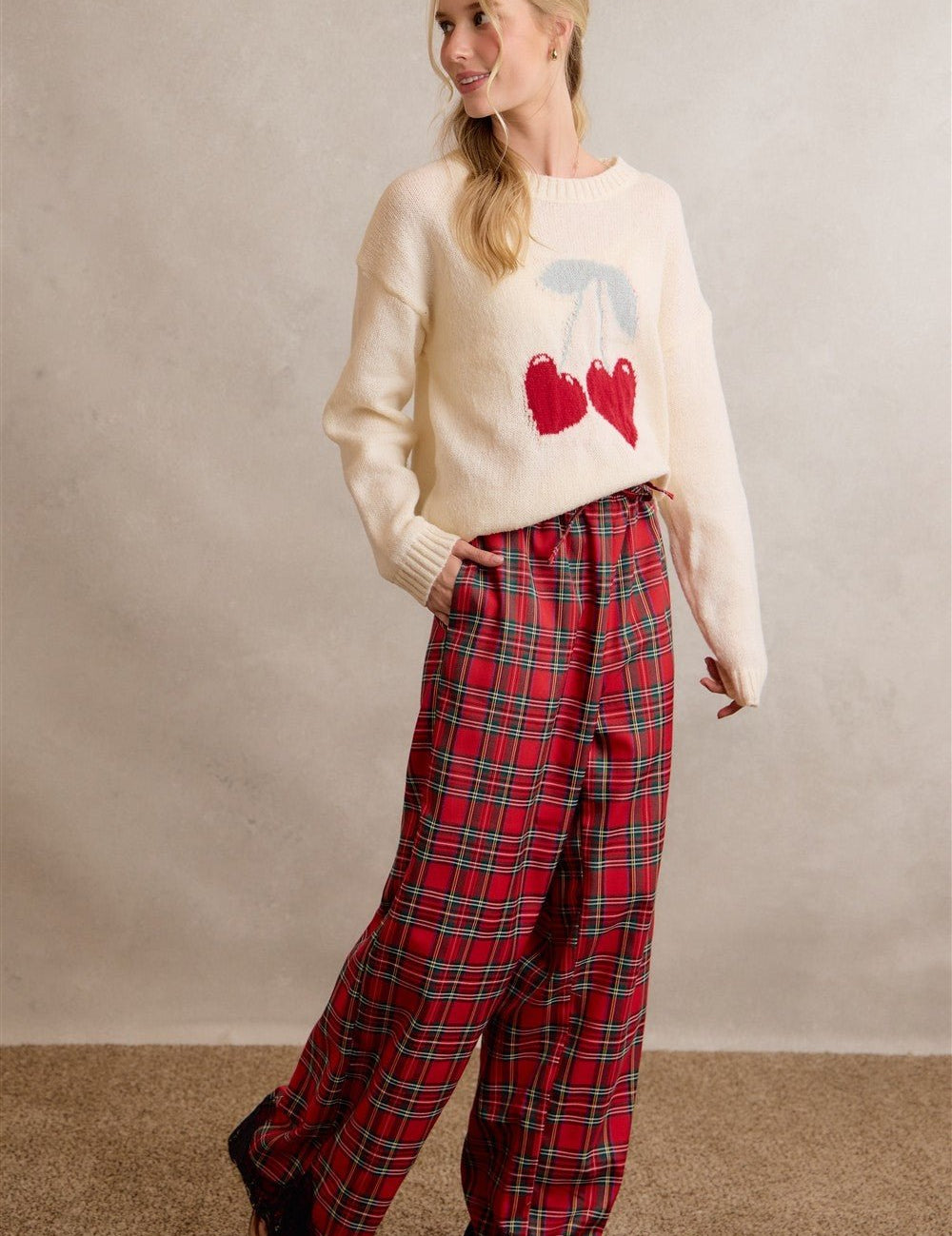 Eloise Lace Trim Plaid Pants - Westly