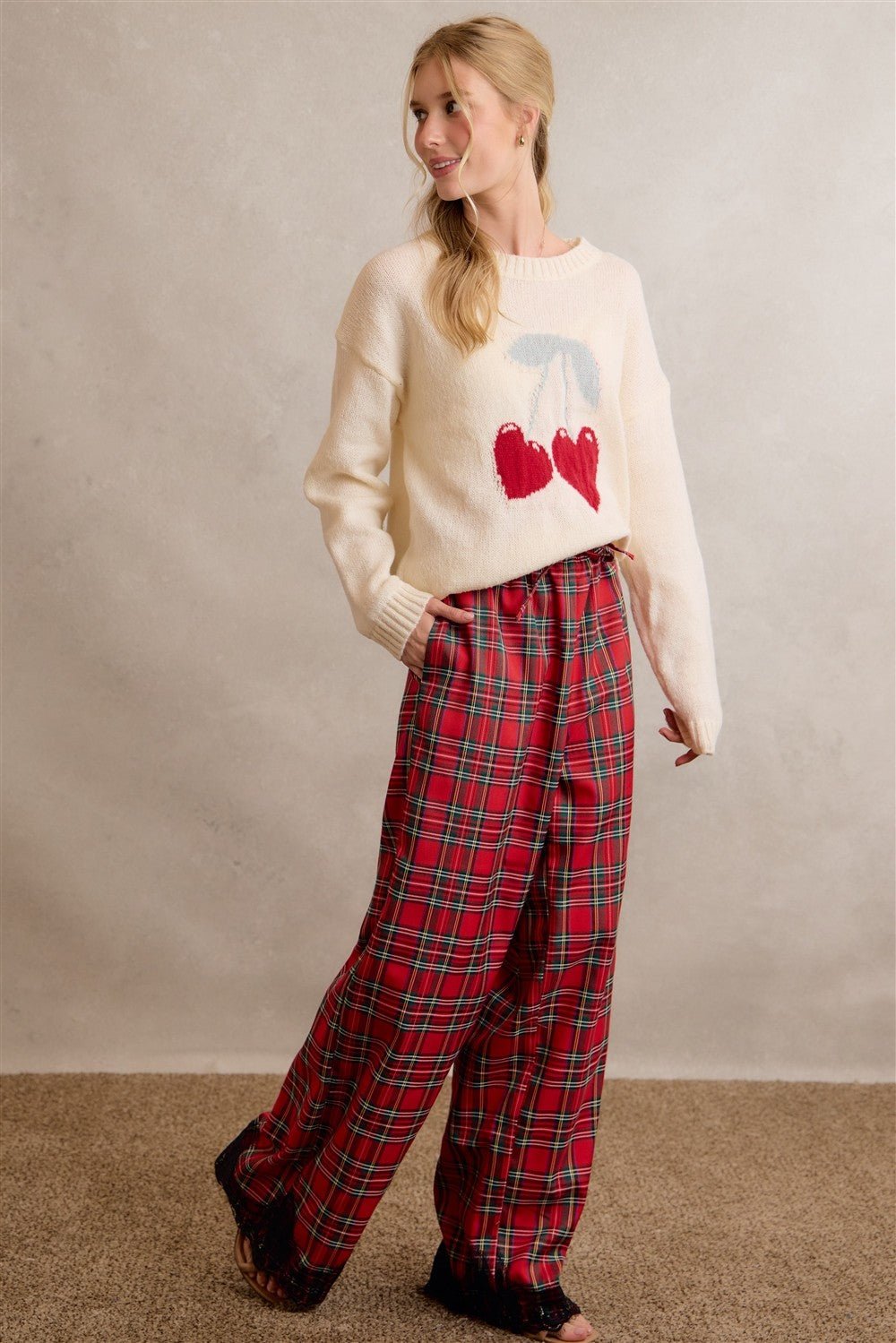 Eloise Lace Trim Plaid Pants - Westly