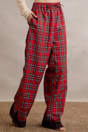 Eloise Lace Trim Plaid Pants in Red Multi, photo 9