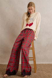 Eloise Lace Trim Plaid Pants in Red Multi, photo 13
