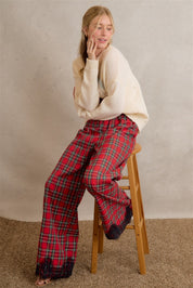 Eloise Lace Trim Plaid Pants in Red Multi, photo 14