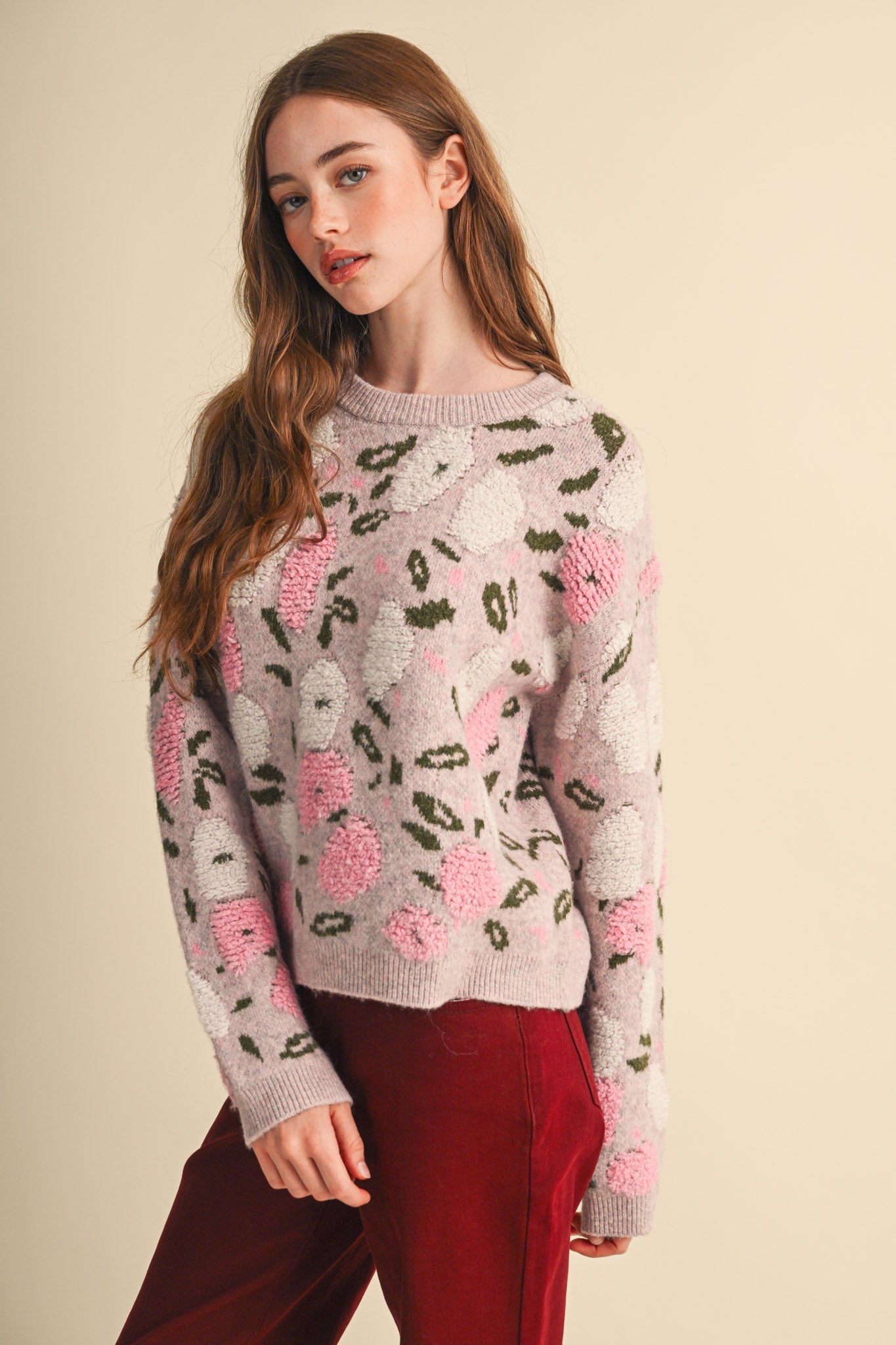 Elsinore Fuzzy Texture Floral Knit Sweater - Westly