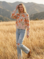Elsinore Fuzzy Texture Floral Knit Sweater - Westly