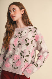 Elsinore Fuzzy Texture Floral Knit Sweater - Westly