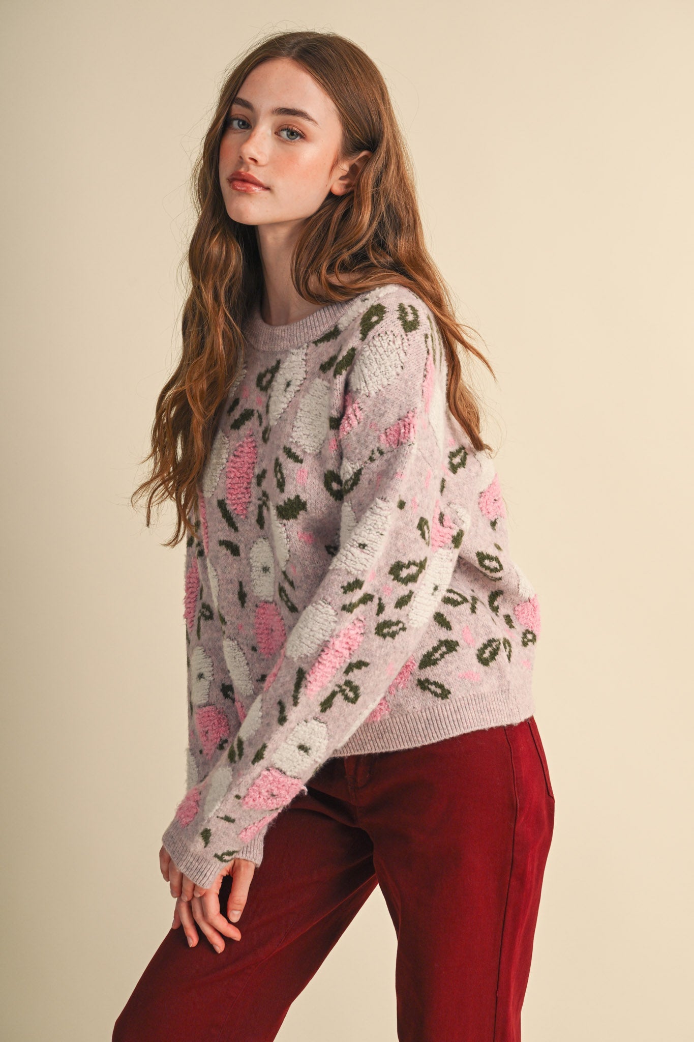 Elsinore Fuzzy Texture Floral Knit Sweater - Westly