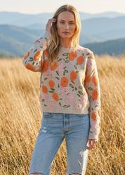 Elsinore Fuzzy Texture Floral Knit Sweater - Westly