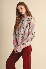 Elsinore Fuzzy Texture Floral Knit Sweater - Westly