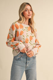 Elsinore Fuzzy Texture Floral Knit Sweater - Westly