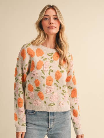 Elsinore Fuzzy Texture Floral Knit Sweater - Westly
